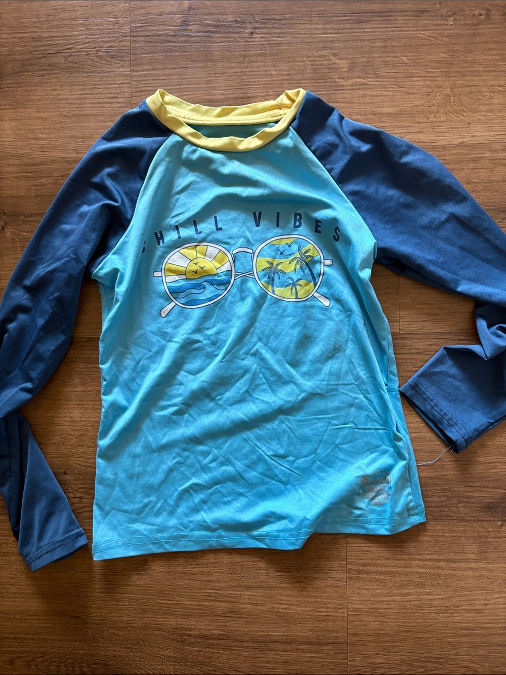Long Sleeve Kids Rash Guard - Light Blue & Navy "Chill Vibes"